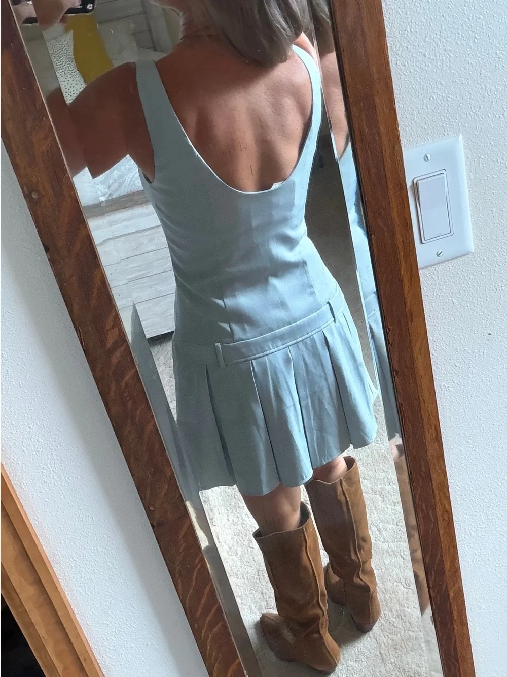 Altar'd State Light Blue Pleated Mini Dress- Just add boots!